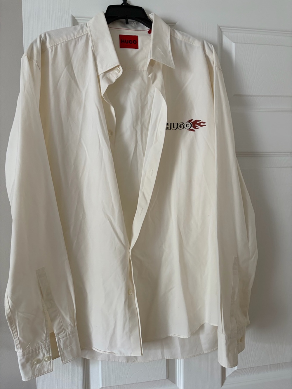 2 Hugo Cream , and Bkack Button-Down Shirt with Red Logo Flame XXL but fit and X